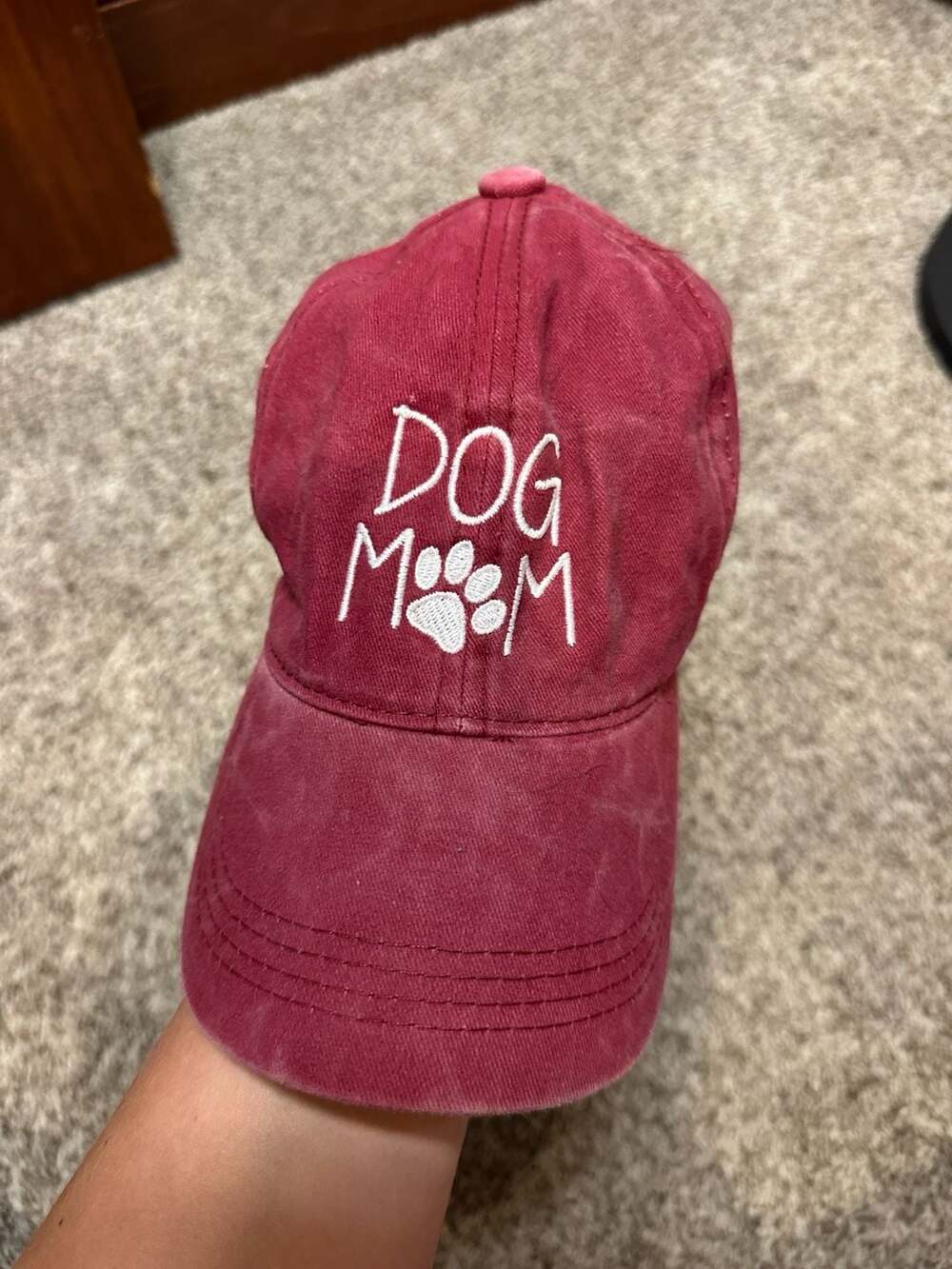 David And Young Dog Mom Baseball Cap One Size Red Cotton Embroidered